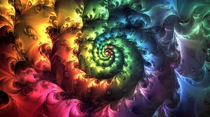 Poster - Vibrant Spiral Pattern Created With Intricate Fractal Design Showcases Colors Blending Harmoniously in a Mesmerizing Display