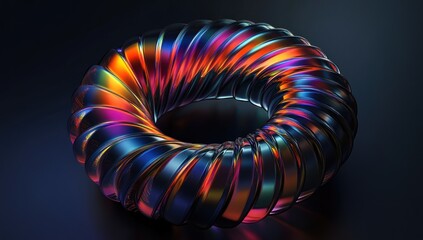 Wall Mural - Iridescent metallic torus, abstract 3D render.