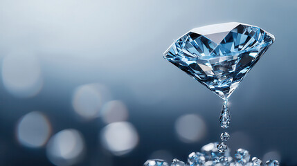 Leinwandbilder - stunning blue diamond with intricate details, suspended above smaller gems, reflecting light beautifully. background features soft bokeh effect, enhancing diamond brilliance