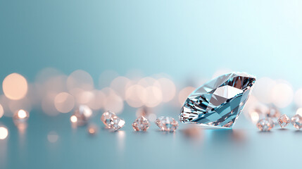 Poster - stunning blue diamond glistens among smaller crystals, creating captivating scene with soft bokeh lights in background