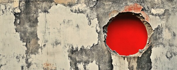 Poster - Weathered wall unveils a vibrant red backdrop
