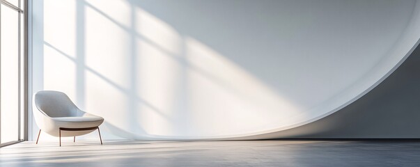 Aufkleber - Minimalist interior with curved wall, concrete floor and modern armchair