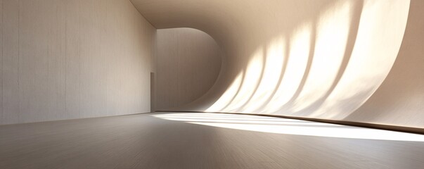 Poster - Sunlight bathes an empty room with curved walls