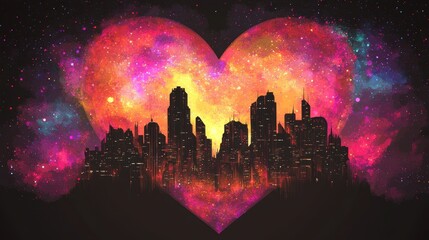 Wall Mural - Cityscape Silhouette Within A Cosmic Heart