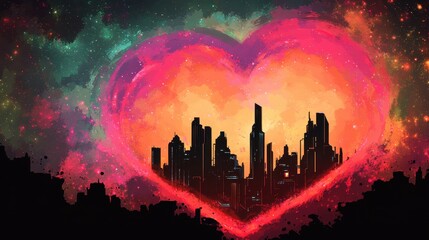 Wall Mural - Cosmic Heart Enveloping Futuristic Cityscape