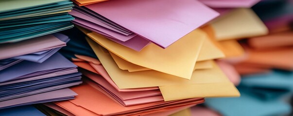 Poster - Vibrant paper stacks closeup creating an abstract background texture