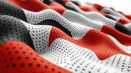 Wall Mural - Wavy dotted red, black and white fabric background texture for design mockup