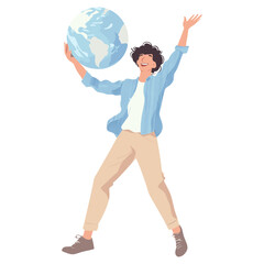 Canvas Print - Man holding a big globe happy illustration person vector