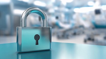 Aufkleber - Metal padlock is displayed on a surface, symbolizing the importance of data security in healthcare