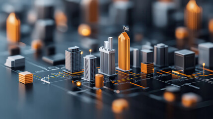 Poster - modern cityscape featuring buildings and integrated ESG graphics, showcasing urban development and sustainability. scene highlights innovation and technology in architecture
