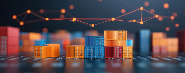Aufkleber - Efficient logistics with colorful shipping containers and connectivity lines. This represents global trade and supply chain management in modern context