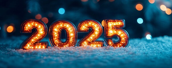 Poster - 2025 new year celebration glowing in the snow with lights