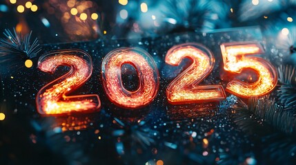 Aufkleber - Celebrating the new year 2025 with glowing numbers and festive bokeh