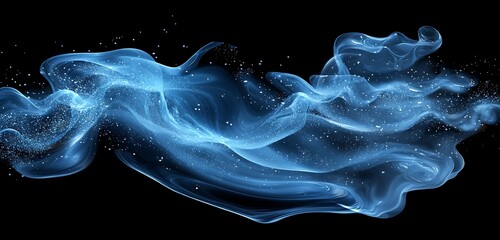 Wall Mural - a splash of blue water swirls in the air, with delicate bubbles suspended, isolated on a black backg