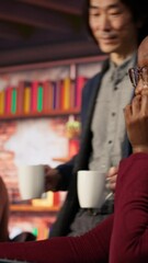 Poster - vertical video cto supervisor in bringing coffee mug to tired worker debugging applications in artif