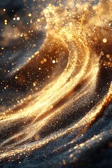 Wall Mural - a stunning wave of gold dust floating gracefully in the air, captured mid-motion with delicate, shim