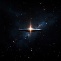 Wall Mural - Mysterious UFO Hovering in Vast Cosmic Space Against Dark Background