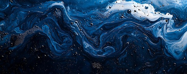 Wall Mural - a swirl of blue water, with tiny bubbles forming, isolated on a black png background, showcasing the