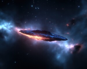 Poster - Futuristic Spaceship Gliding Through Colorful Galactic Nebula