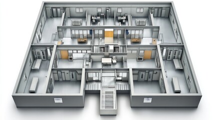 Fototapete - 3D Model of a Modern Building's Floor Plan: Detailed Architectural Visualization.