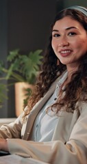 Leinwandbilder - Typing, research and face of business woman at night for office administrator, appointment schedule and planning. Format spreadsheet, project deadline and overtime with person in Indonesia agency