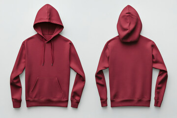 Wall Mural - Maroon hoodie displayed on a white background highlighting front and back views for fashion details