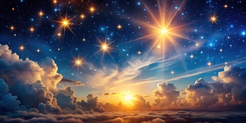 Wall Mural - stars shining brightly through the cloudy sky on a warm summer night, stars, night sky, clouds, summ