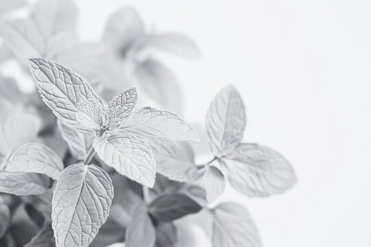 white Monochromatic fresh mint leaves plant herbs leaf