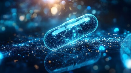 Poster - futuristic digital depicting the accelerated drug discovery process powered by and innovative techno