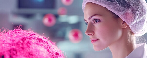 Aufkleber - Scientist woman studying 3d model of cancer cell in laboratory