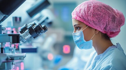 Aufkleber - Scientist working in a laboratory using a microscope