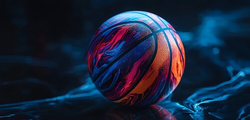 Wall Mural - a vibrant basketball ball isolated on a black background, perfect for sports-related designs or prom