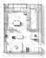 Fototapete - Architectural Blueprint: Modern Home Design Sketch.