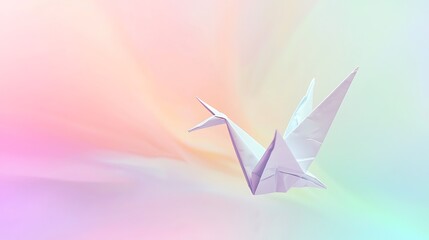 Wall Mural - a white origami bird is flying in a colorful background