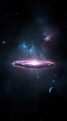 Wall Mural - Futuristic Cosmic Landscape with Colorful Galaxy and Planets