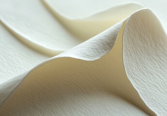 Poster - Creamy white paper texture, abstract wave, close-up studio shot, soft background, design element