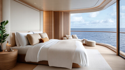 Wall Mural - Luxurious cruise suite with private balcony overlooking ocean