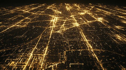 Wall Mural - Overhead Shot of City Lights and Street Patterns at Night