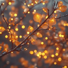 Poster - Branch decorated with lights glowing in the evening atmosphere realistic photography
