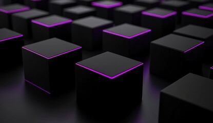 Poster - glowing purple lines on dark cubes.