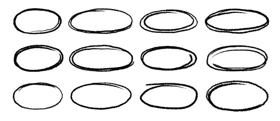 Poster - Marker brush marker scribble line oval frame shape set. Hand drawn marker crayon brush stroke highlight round, circular highlight frame element. Scribble sketch round hand drawn vector illustration