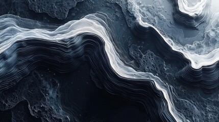 Poster - Abstract white and black layered textures in flowing organic pattern