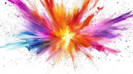Aufkleber - Vibrant burst of colorful powder exploding against a clean white background