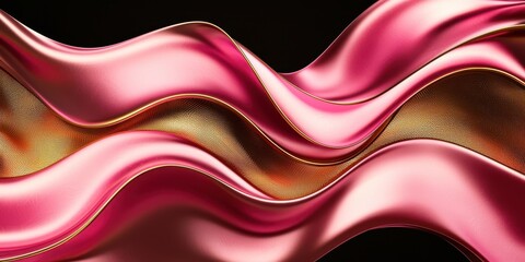 Poster - Pink and gold ribbon with a wave pattern