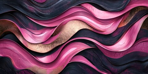 Poster - Pink and black wave with gold accents