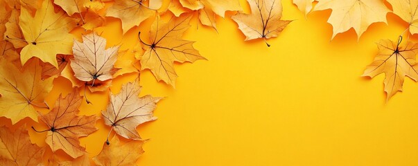 Aufkleber - Maple leaves creating a border on a vibrant yellow backdrop