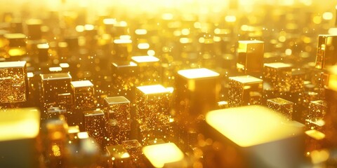 Poster - Cityscape made of gold cubes