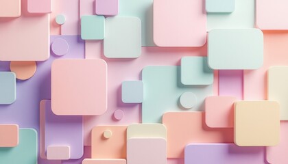 Poster - Pastel geometric abstract background with multicolored 3d shapes