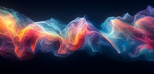 Wall Mural - an iridescent, flowing wave, with colors shifting and morphing like a holographic rainbow, continuou