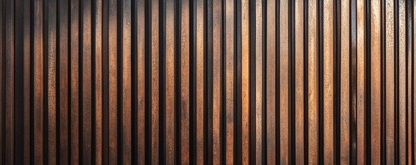 Wall Mural - Dark brown wooden slats creating a modern wall covering for a warm and cozy interior design